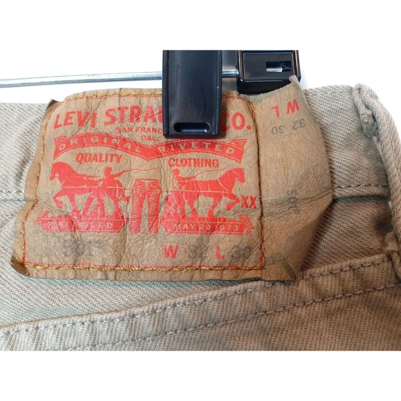 Levis 501 Tan Beige Button Fly 5 Pocket Denim Jeans Pants Mens Size 32 x 30 - Picture 10 of 12